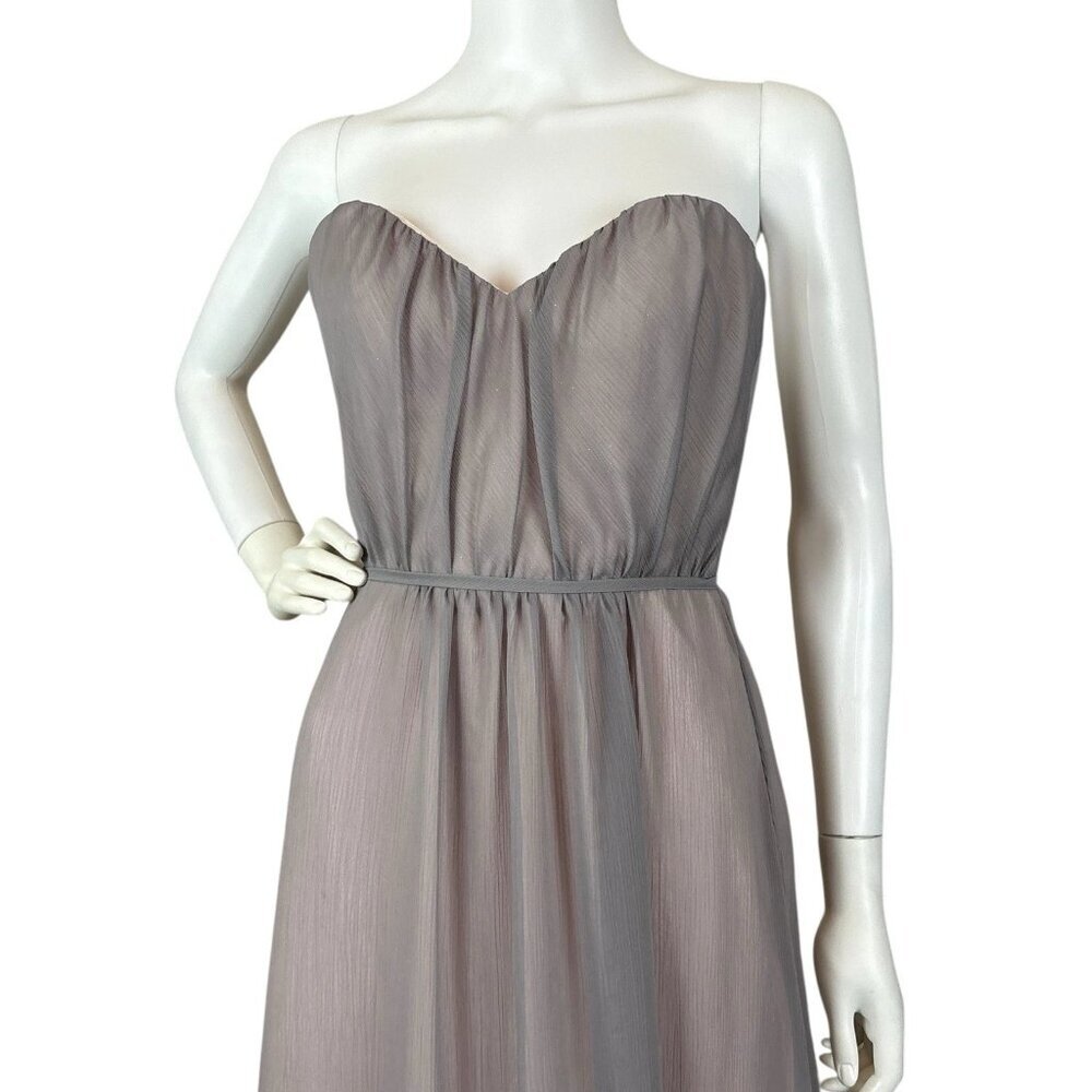 Alvina Valenta Bridesmaids Ruched Chiffon Shimmer Dress Gown Gray Pink Size 4 - Picture 3 of 9